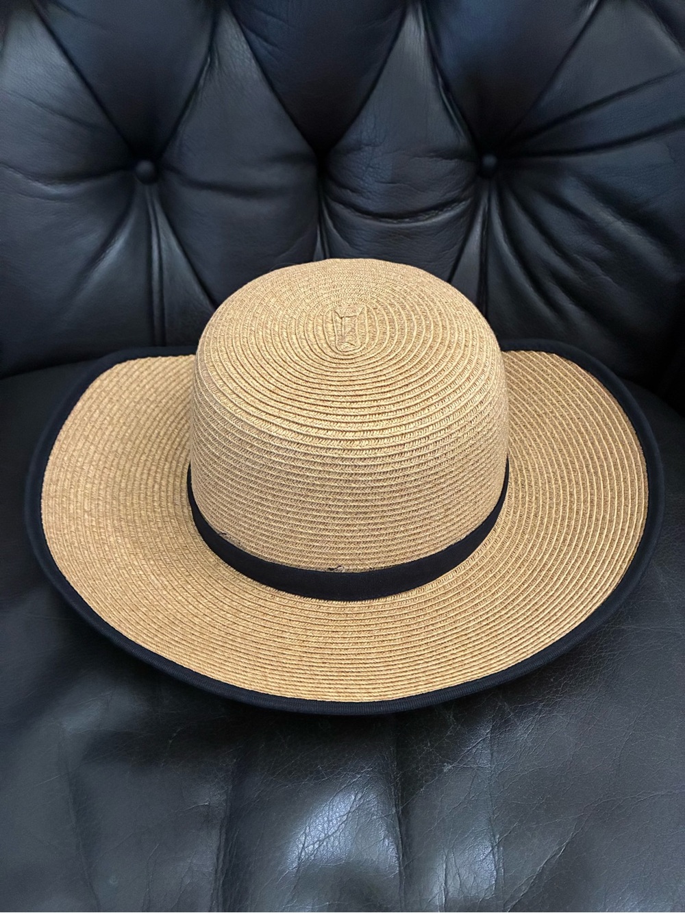 Capelli of New York Tan Straw Sun Hat with Black Trim